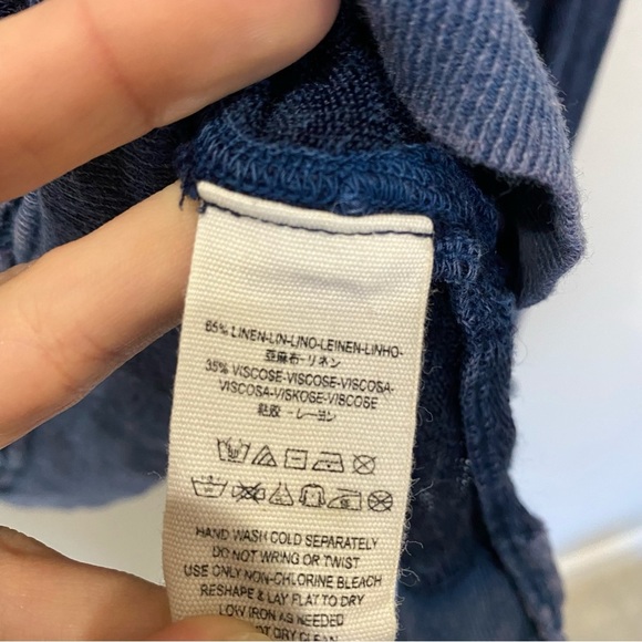 𝅺Free People Affogato Hacci Linen Blend Blouse Indigo Size S - Picture 5 of 9